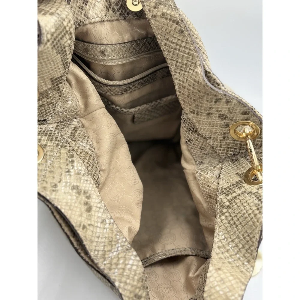 Michael Kors Snake Skin Gold Studded Large Hobo Shoulder Bag Crossbody Strap